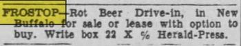 Frostop Root Beer - Mar 1958 Ad For New Buffalo Location